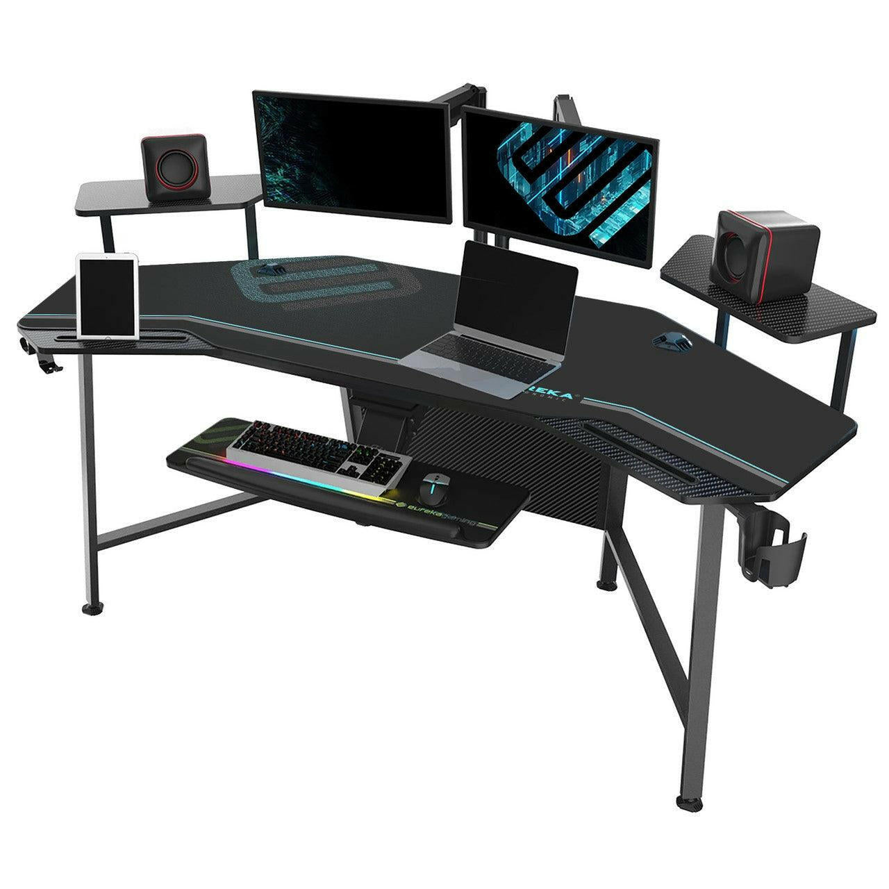 Eureka Ergonomic 55 inch RGB LED Gaming Desk with Lights Up, PC Computer Studio Gamer Table I Shaped Home Office Worksta