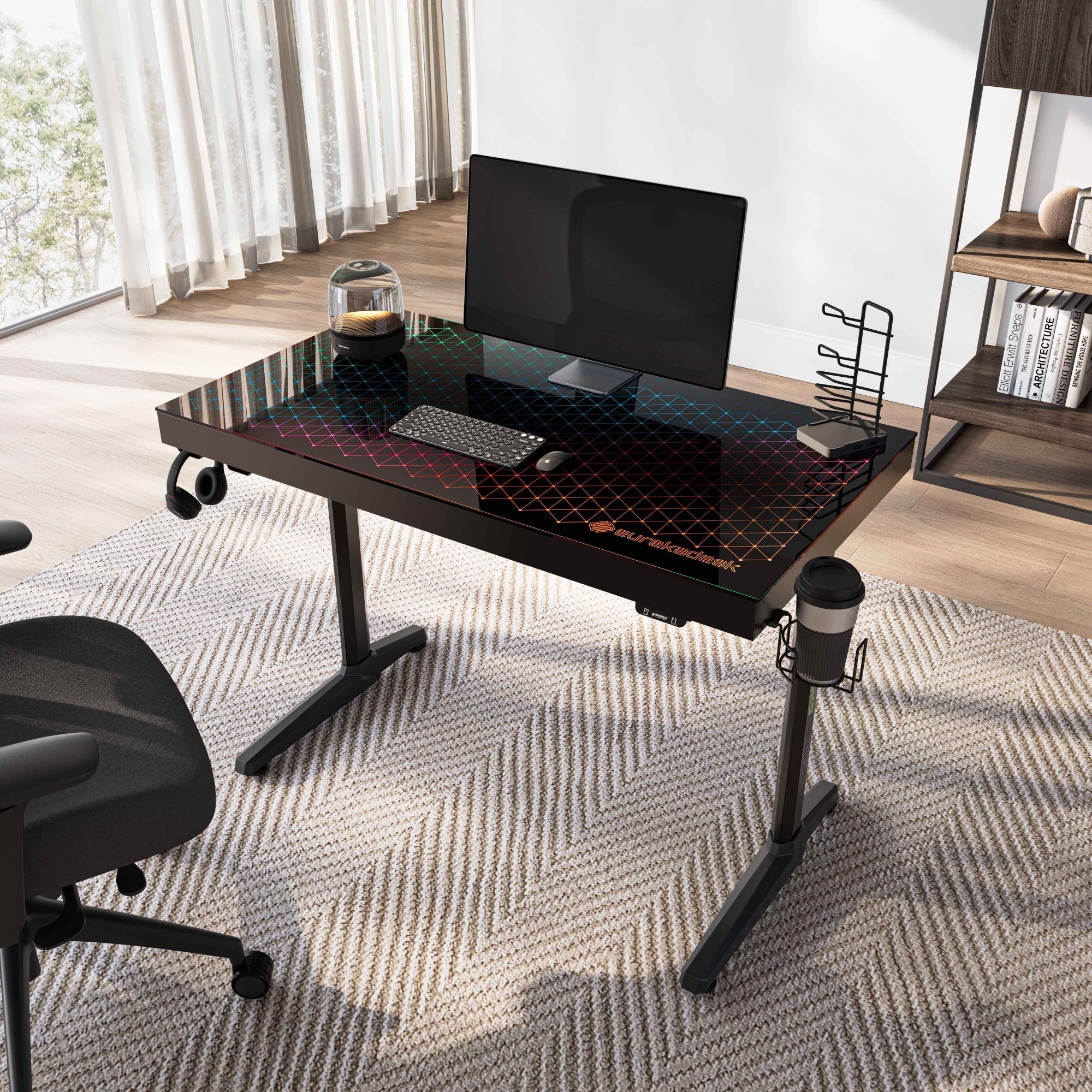 Eureka Ergonomic Gaming Table- 43 Inches with RGB Lighting, Free Controller Stand Cup Holder & Headphone Hook