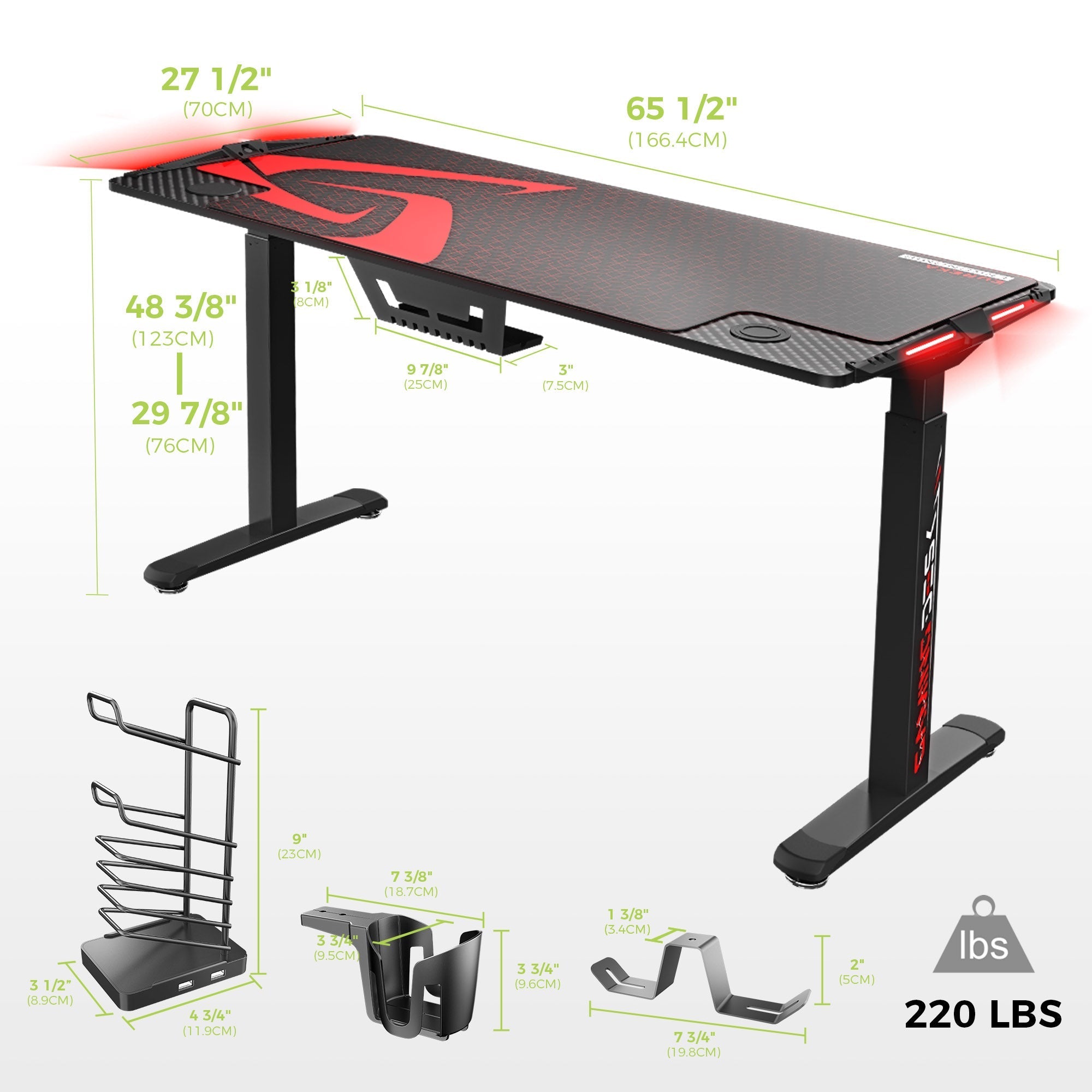 (Renewed) Eureka Ergonomic Gaming Table- 65 Inches, Electric Height Adjustable Dual Motor with RGB LED Lights
