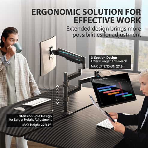 Eureka Ergonomic- Dual Adjustable Monitor Arms, Fits Screens Up to 32 Inches