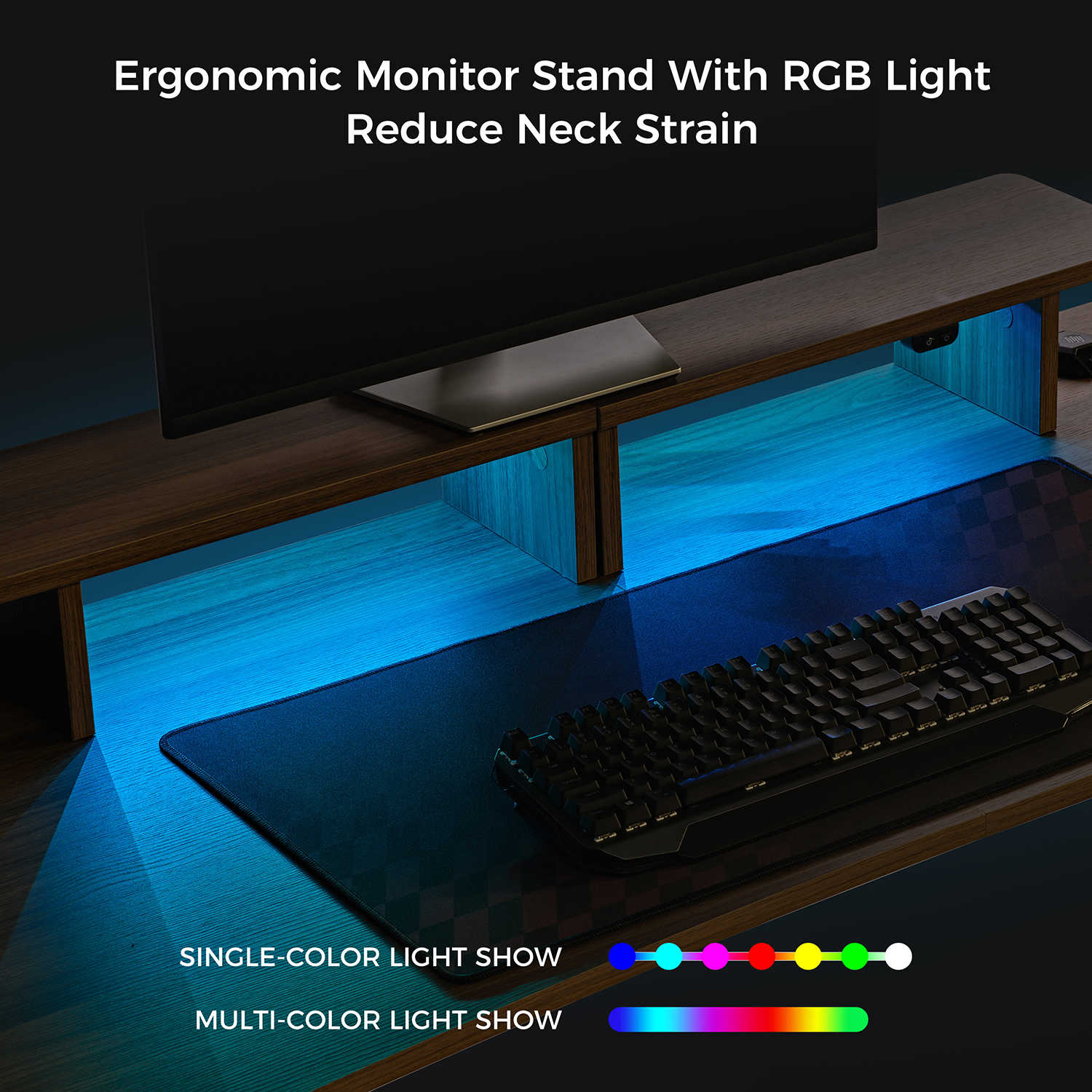 Eureka Ergonomic Gaming Table- GIP 60 Inches, RGB Lights, Walnut Colour