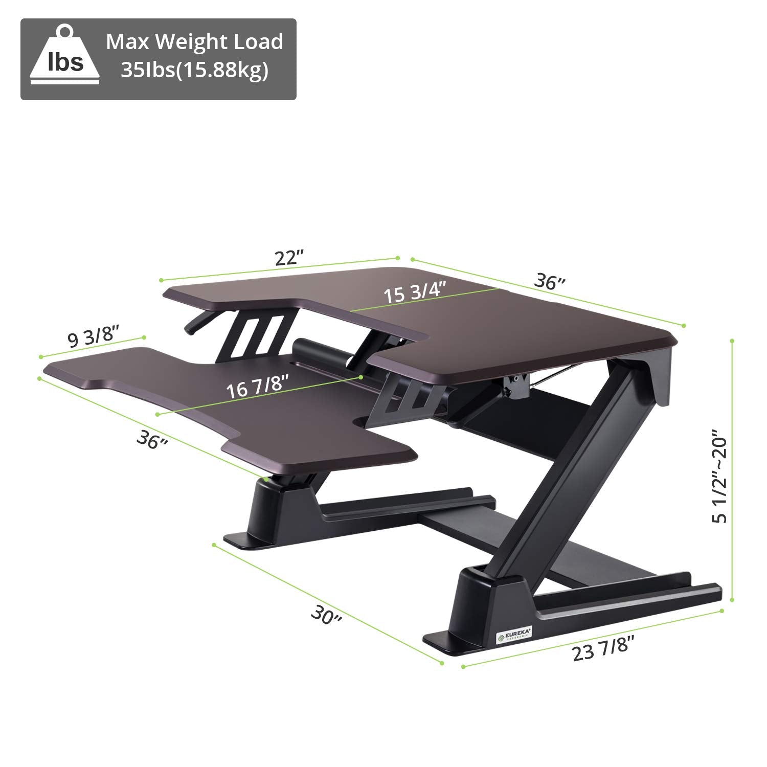 Eureka Ergonomic- V2 Sit To Stand Desk Converter, 36 Inches with Keyboard Tray