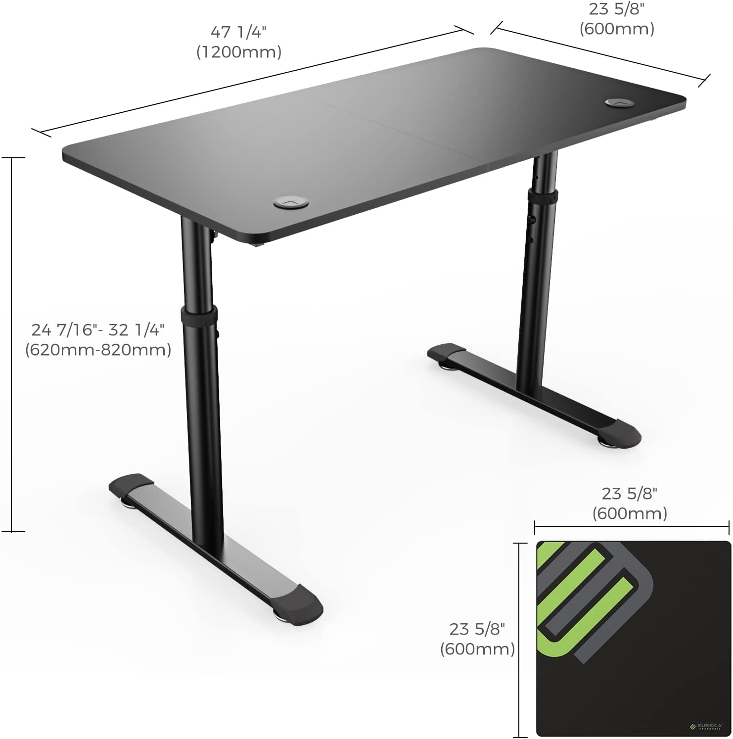Eureka Ergonomic Office Table- Height Adjustable, 47 Inches with Free Large Mousepad