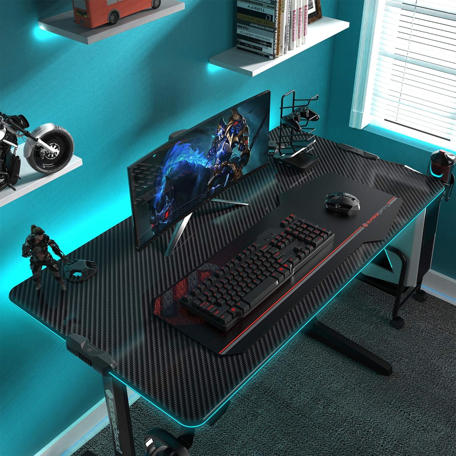 Eureka Ergonomic Gaming Table- GIP 44 Inches, with RGB LED Lights