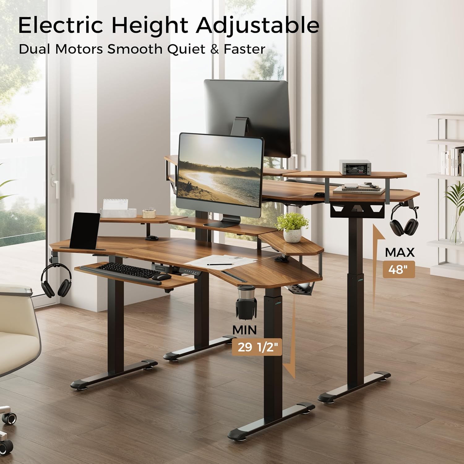 Eureka Ergonomic Gaming Table- Aero 72 Inches, Electric Height Adjustment, Dual Motor, RGB Lights