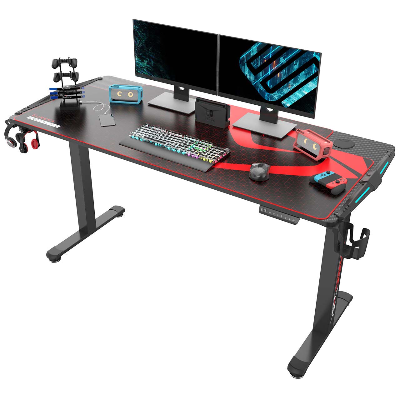 (Renewed) Eureka Ergonomic Gaming Table- 65 Inches, Electric Height Adjustable Dual Motor with RGB LED Lights