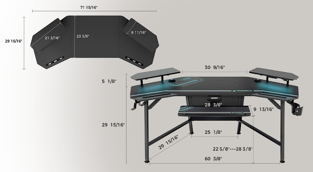 Eureka Aero 72 Gaming Table - 72 Inch, Aero Series, Height Adjustment 3