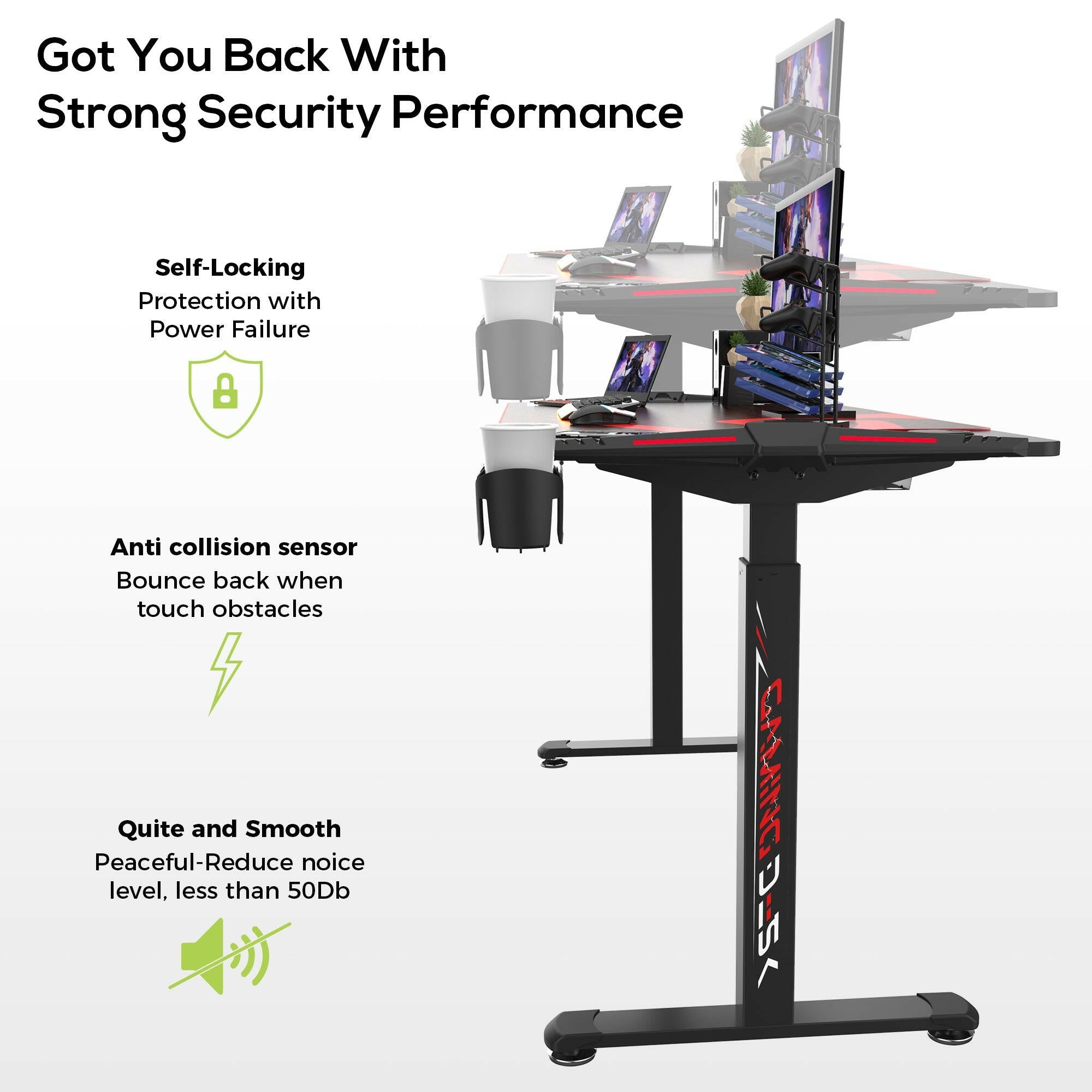 Eureka I 65 Gaming Table - 65 Inch, I Shaped, Height Adjustable 5