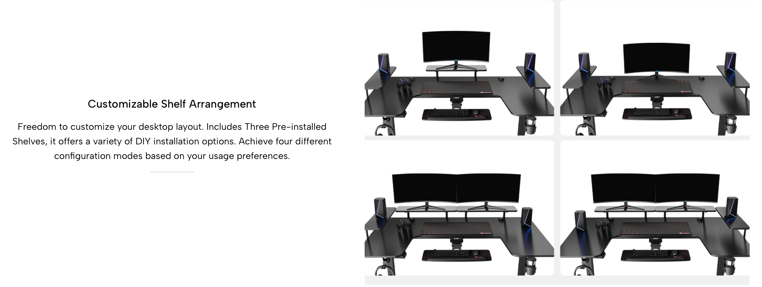 Eureka U 71 Gaming Table - 71 Inch, U Shaped, Height Adjustment 16