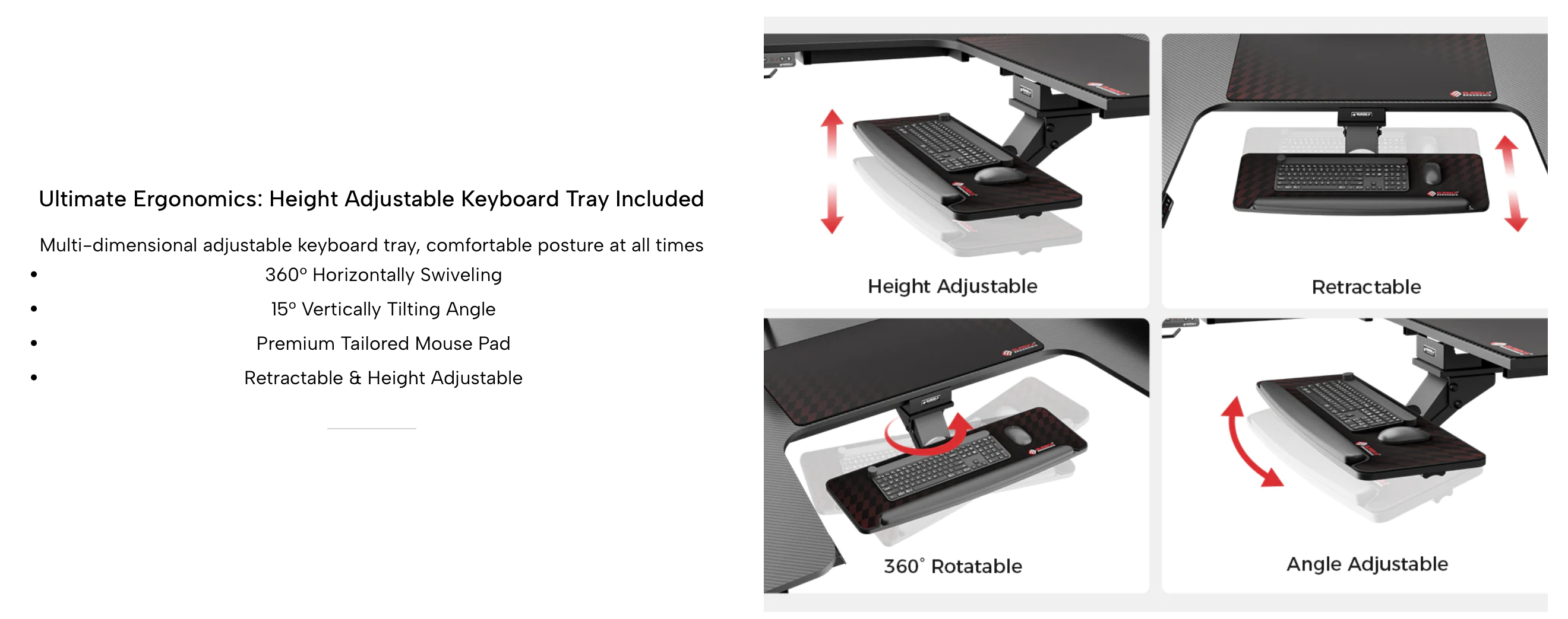 Eureka U 71 Gaming Table - 71 Inch, U Shaped, Height Adjustment 18