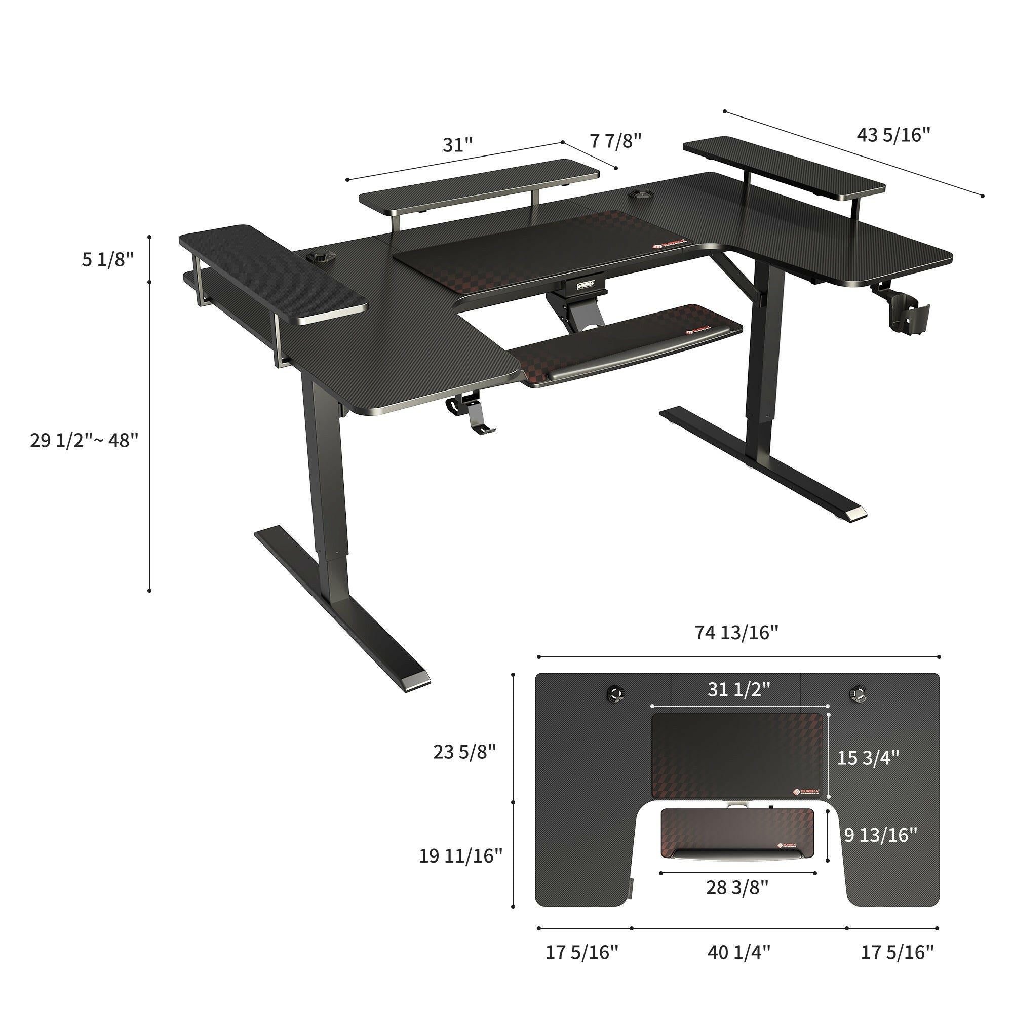 Eureka U 71 Gaming Table - 71 Inch, U Shaped, Height Adjustment 4