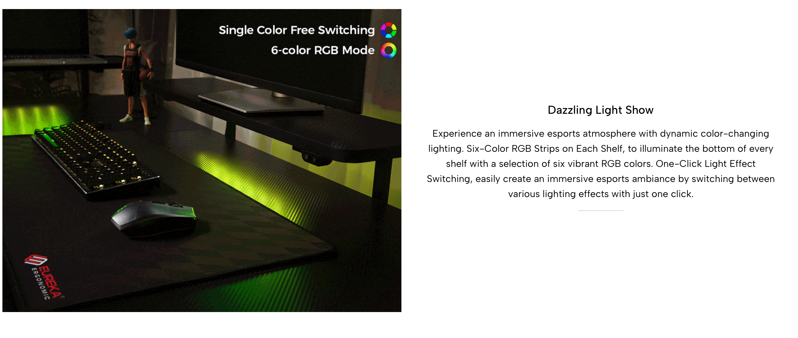 Eureka Ergonomic Gaming Table- U-Shaped 71 Inches, Electric Height Adjustment, Dual Motor, RGB Lights