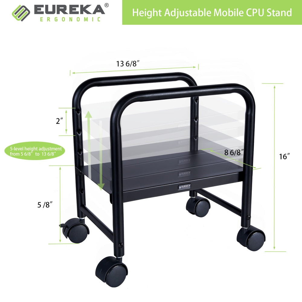 Eureka Ergonomic- Height Adjustable CPU Tower Stand with Locking Wheels