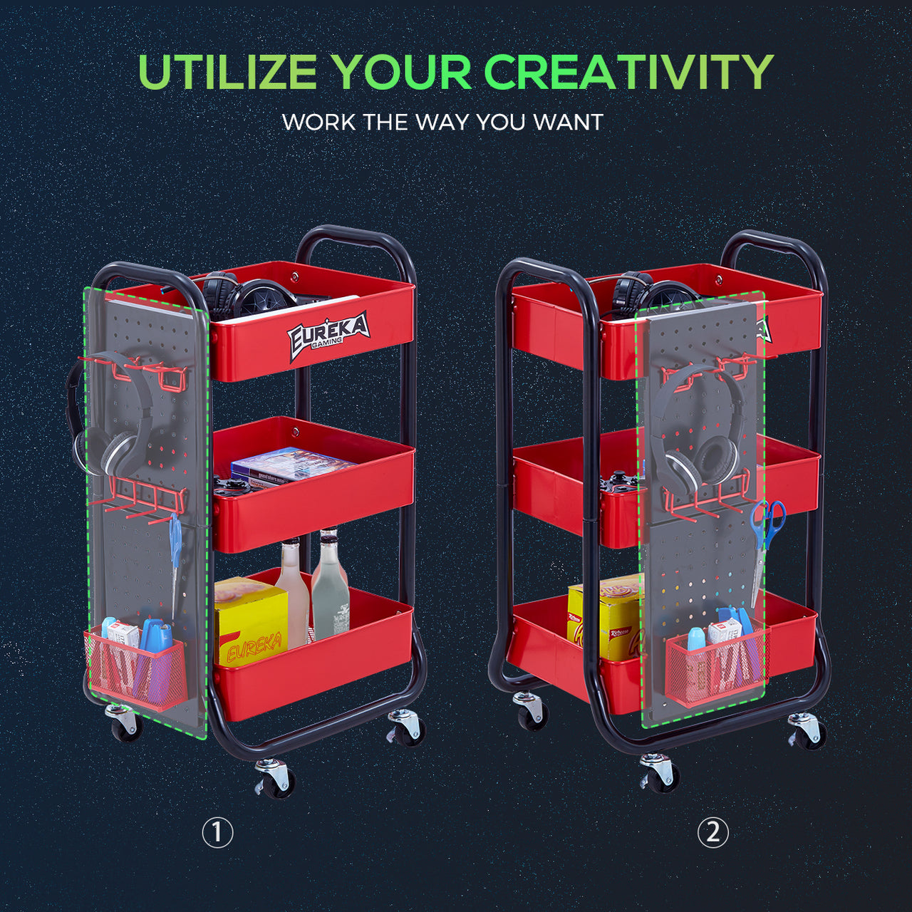 Rolling Utility Cart - Black & Red