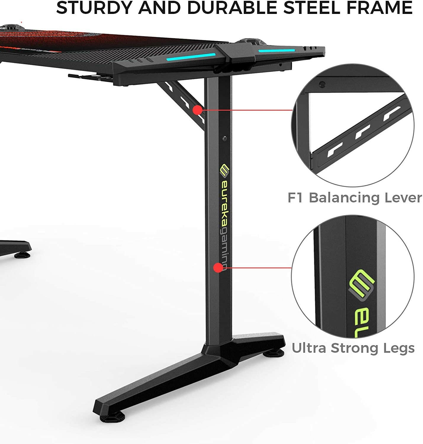 Eureka I 55 Gaming Table - 55 Inch, I Shaped 5