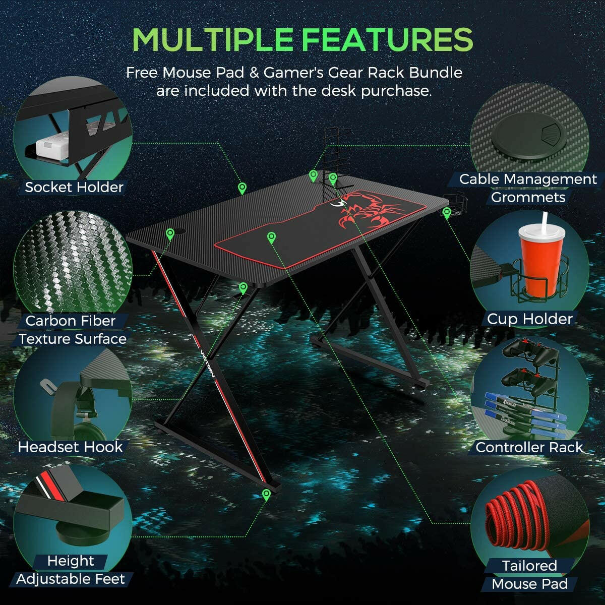 Eureka X 39 Gaming Table - 39 Inch, X Shaped 4