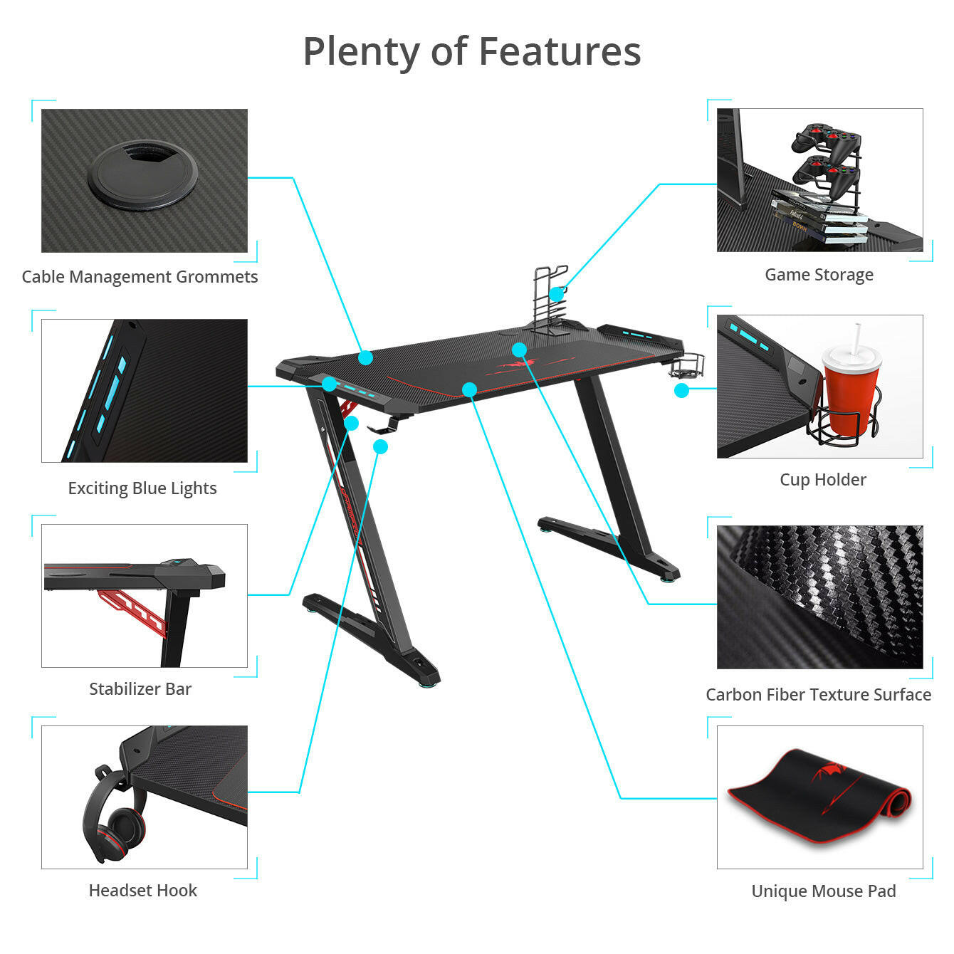 Eureka Z1 44 Gaming Table - 44 Inch, Z Shaped  6
