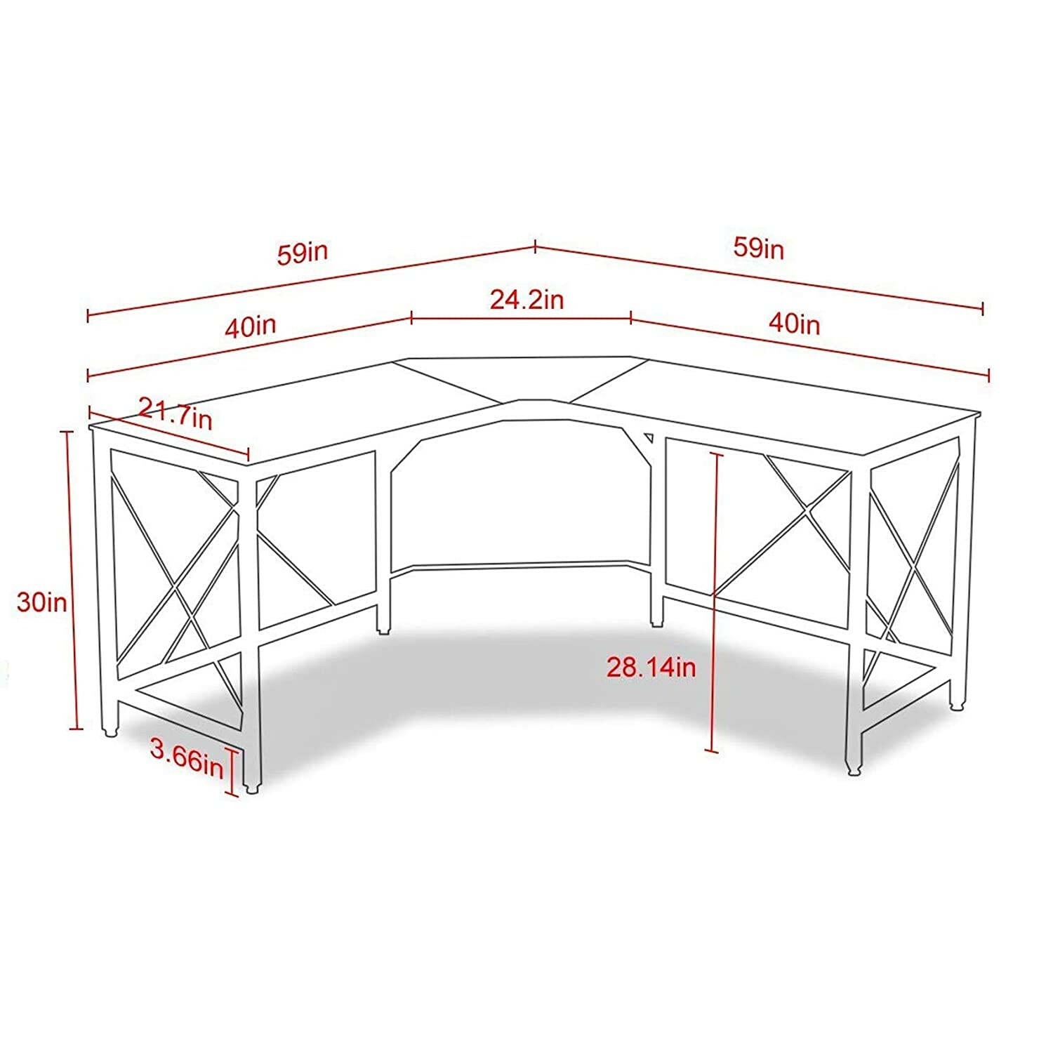 Ironstone L 59 Gaming Table - 59 Inches, L Shaped 14