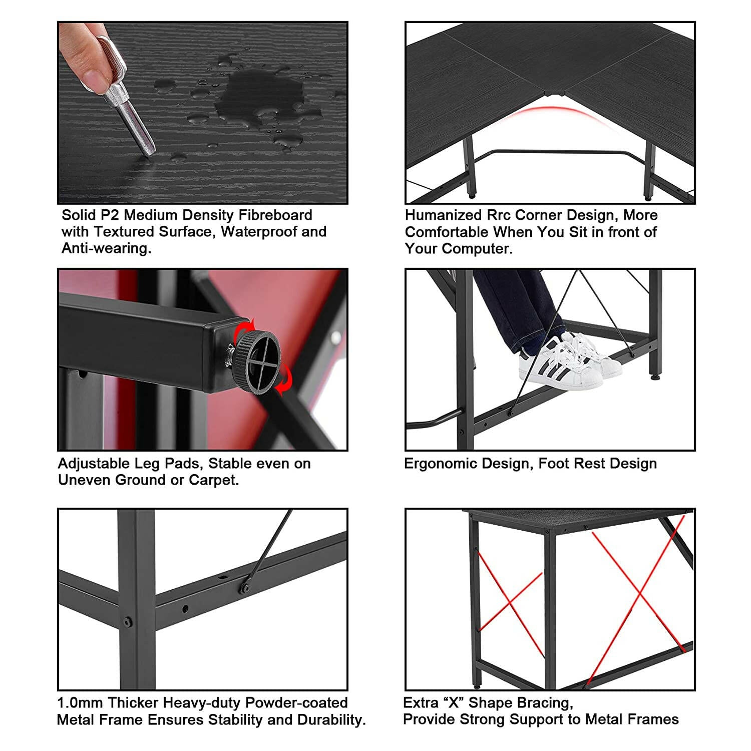 Ironstone L 59 Gaming Table - 59 Inches, L Shaped 4