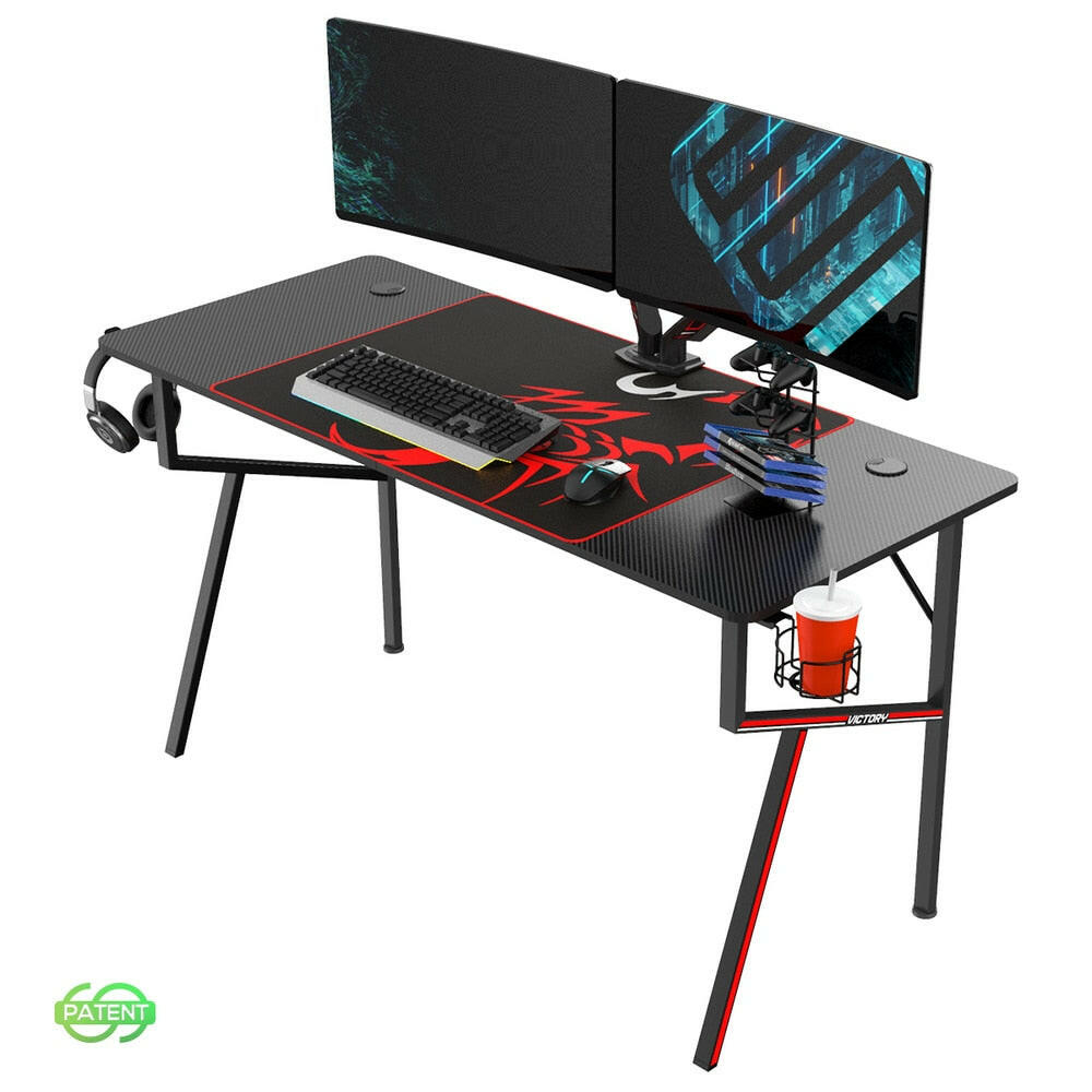 EUREKA ERGONOMIC Carbon Fibre Plastic Gaming Computer Desk 55 Home Office  Gaming PC Tables New Polygon Finish Legs Design with RGB LED Lights